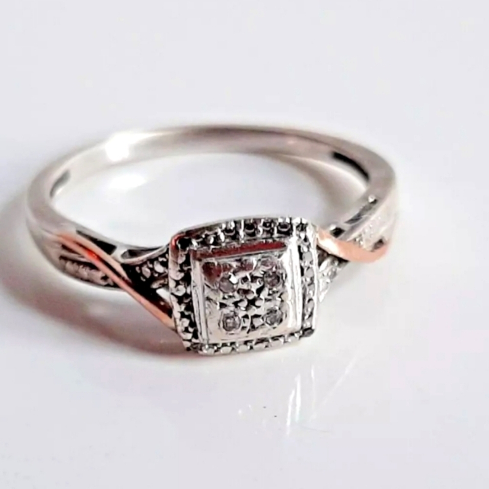 DIADORA 925 Sterling Silver 14K Gold Diamond Ring Size 7 - 1.8 Grams Repair
